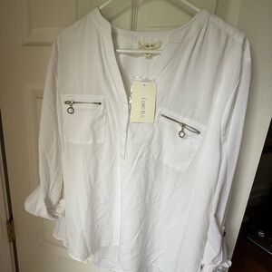 NWT - White Como Blue Long Sleeve Blouse - XL